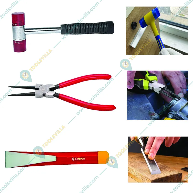 Eastman Hand Tools Combo Pack : 325 mm Circlip Plier (E-2033C),19 x 25 x 200 mm Chisels (ECH-2038) & 50 mm Plastic Mallet Hammer (E-2066)